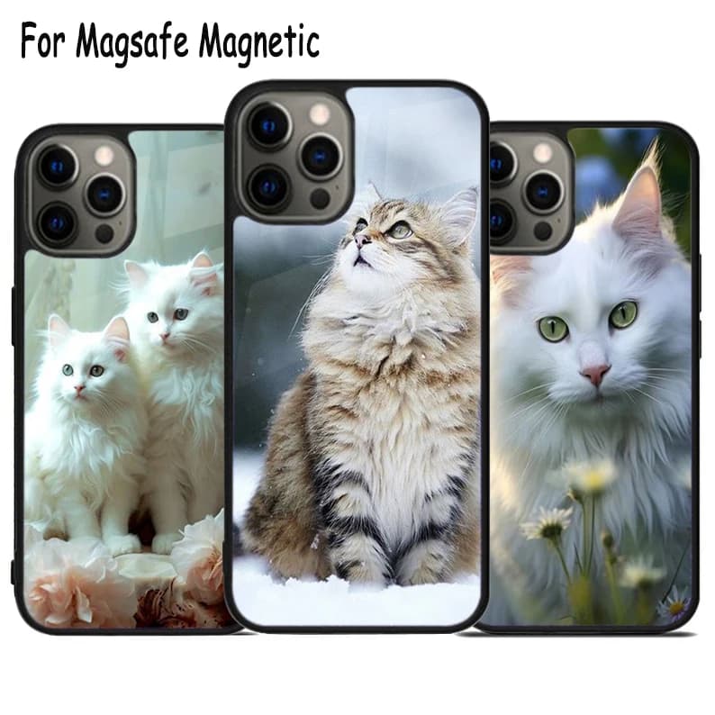 Custodia per telefono wireless con gattino asiatico a pelo medio-lungo per iPhone 17 Air 15 16e 14 13 11 12 Pro Max Plus, cover magnetica Magsafe