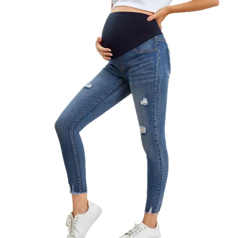 Jeans Casual da Donna in Denim Strappato Slim Fit per Gravidanza, Pantaloni Skinny alla Moda per la Primavera e l'Autunno