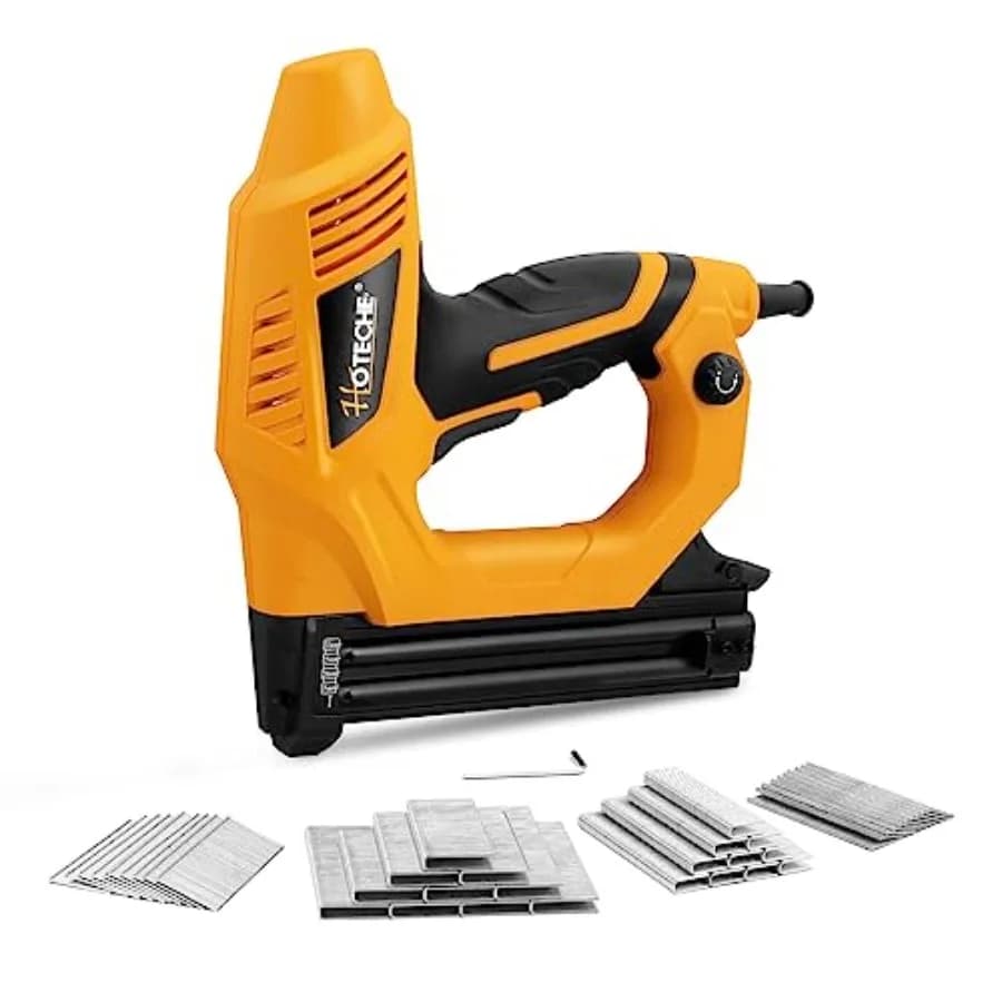 18GA 2-in-1 Electric Brad Nailer/Stapler for Home Upholstery and Woodworking Projects with Adjustable Power Settings 19