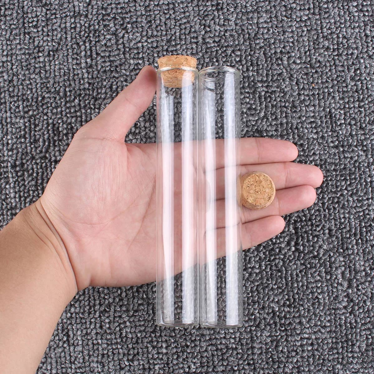 Set di 5 Provette da 60ml con Tappo in Sughero, Tubi in Vetro 25*150mm, Contenitori per Terrari, Barattoli per Spezie, Flaconi per Artigianato e Accessori da Laboratorio Fai-da-Te