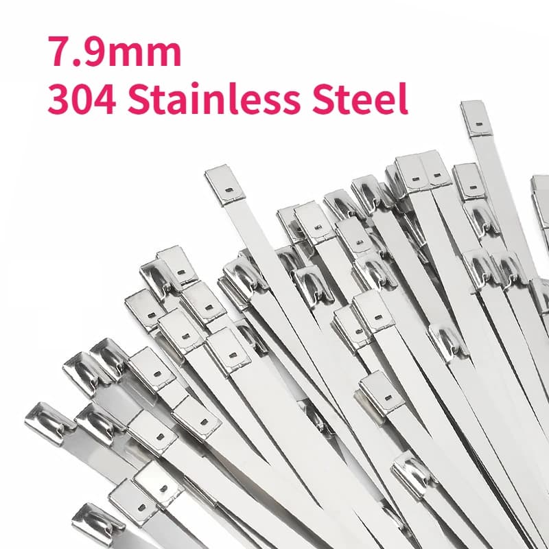100pcs 7.9mm 304 Stainless Steel Self-locking Cable Ties Duty Heat Proof Reusable Metal Zip Ties For Exhaust Pipe Wiring Harness