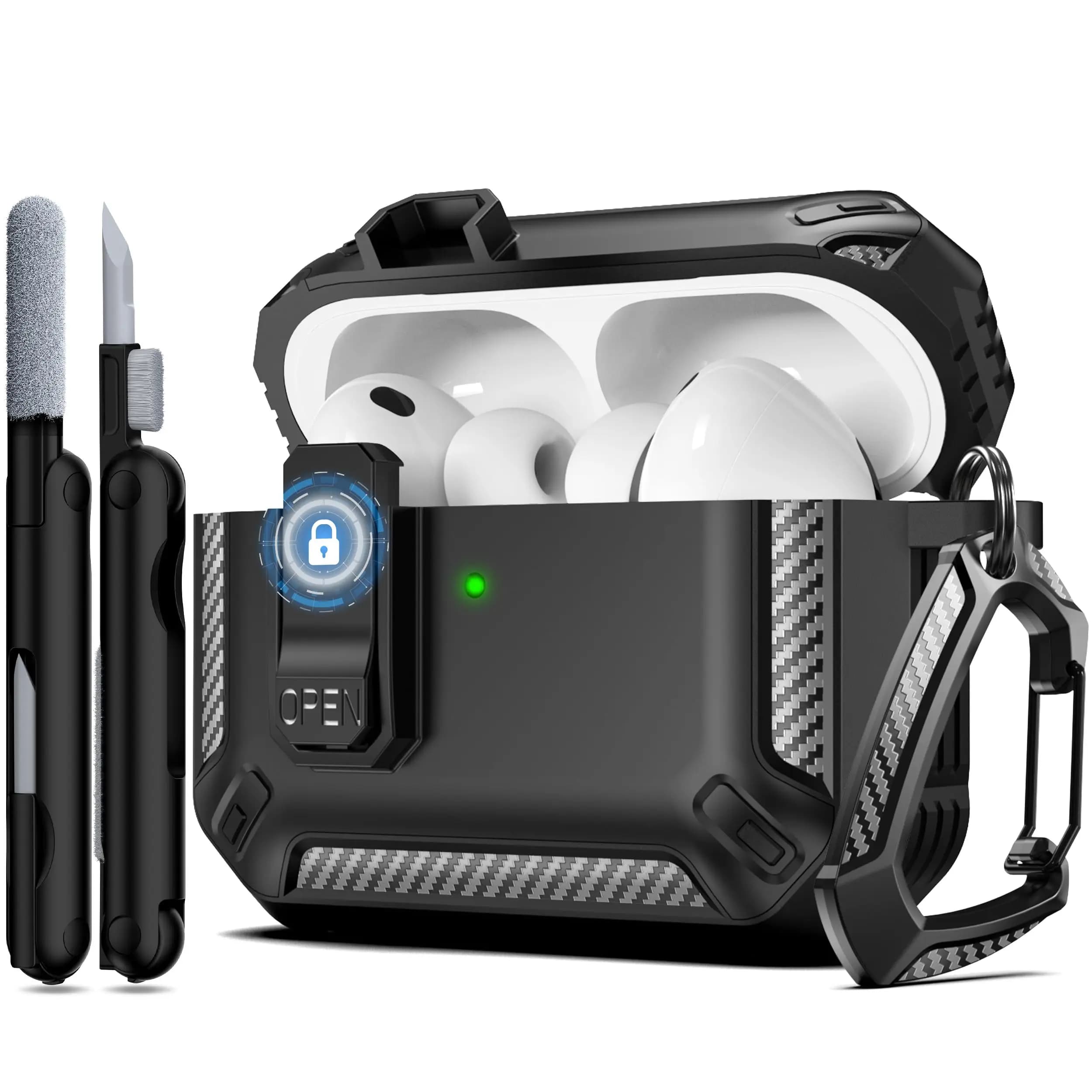 for AirPods Pro 3/Pro 2/4 Case Military Hard Protective Earphone Case Secure Lock Design with Keychain For AirPods 4/Pro 3/Pro 2
