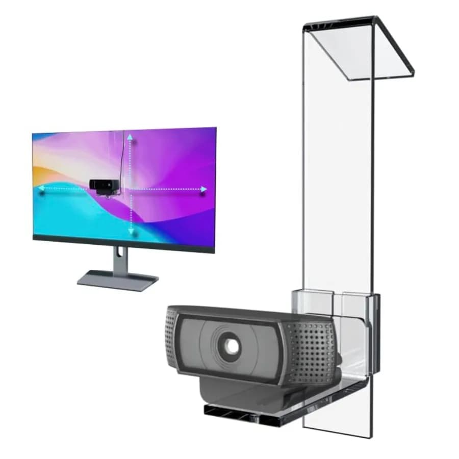 Supporto per Webcam Pro V2 con Schermo Centrale per Laptop - 32° in Lega di Alluminio Nero, Collo d'Oca Regolabile per Posizionamento Preciso a Livello degli Occhi