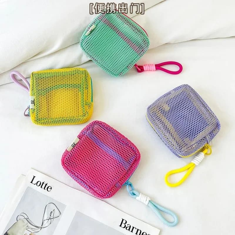 Mini Portable Money Holder, Net Makeup Bag, Dopamine Net Fabric Bag, Money Holder, Lipstick, Umbrella, for Travel and Shopping