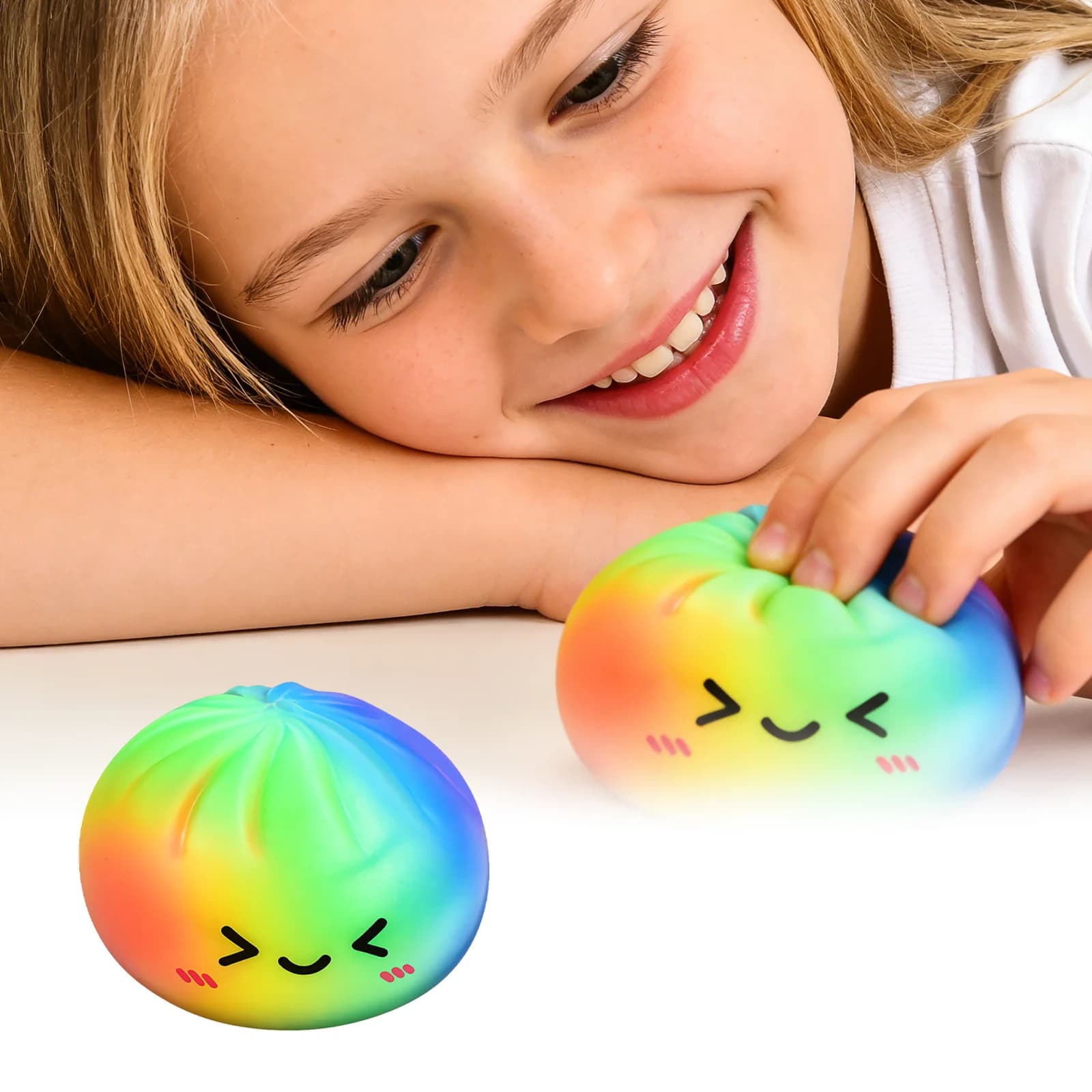 Colorful Dumpling Squishy Stress Relief Balls with Steamer Reusable Rebound Squeeze Reliever Toys Dough Ball Home Office Gifts