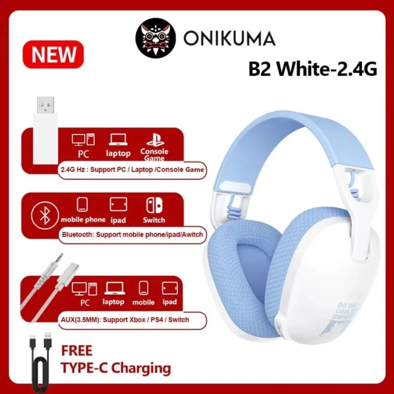 Onikuma B2 2.4GHz/BT 5.3/ Wired gaming headphones with microphone with noise cancelling for PS4/PC/laptop