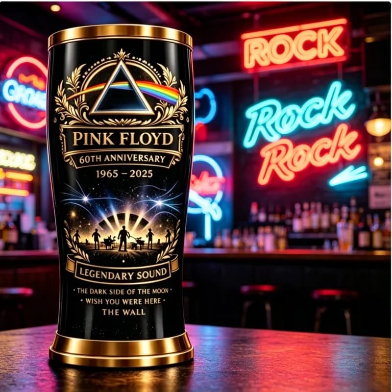 Boccale da birra Pink Floyd 60° Anniversario The Dark Side Of The Moon, tazza da bere per fan della band rock, stile gotico nero e oro, regalo per i fan