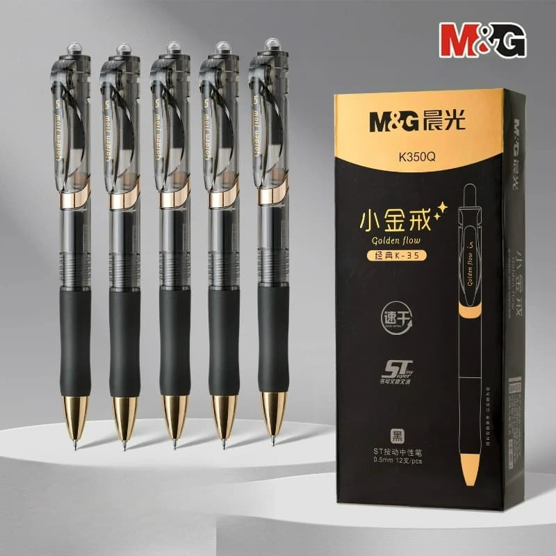 M&G Golden Flow Retractable Gel Pen ST Tip Black 0.5mm Quick-Drying Writing Smoothly Students Exams Practice and Office Signing