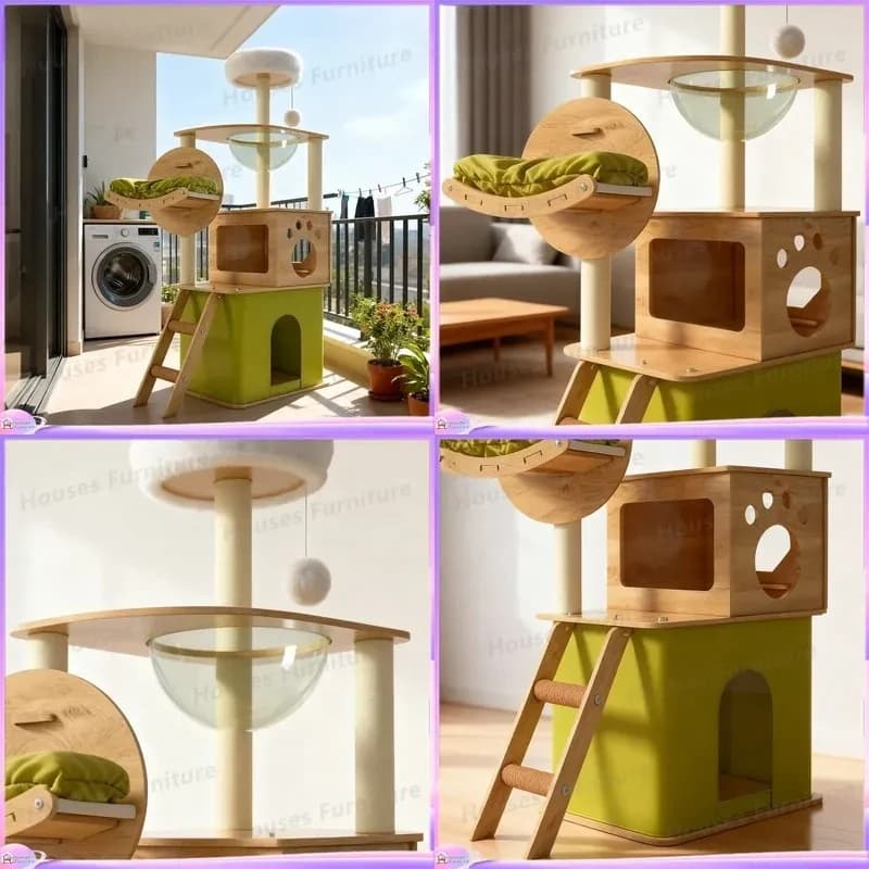 Large Cat Tree with Scratching Posts Climbing Platforms and Cozy Nest Space Capsule Design for Indoor Cats Vertical Activity