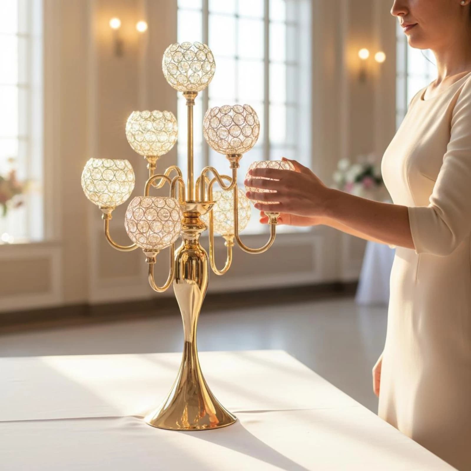 Candelabro di Lusso con Sfera di Cristallo, Design Europeo, Centrotavola per Feste, Decorazione Ornata per Matrimoni