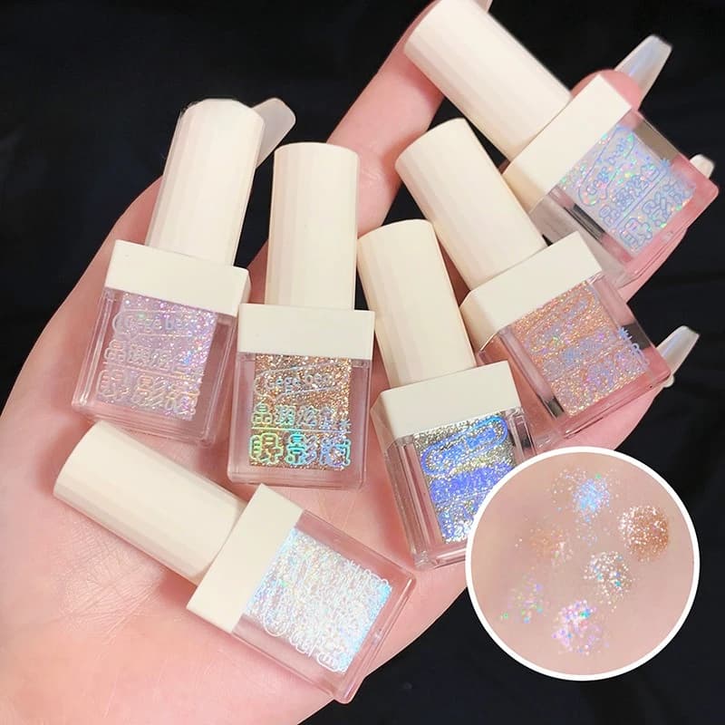 Ombretto Liquido Cristallino con Paillettes, Eyeliner Brillante, Perlato, Lunga Durata, Impermeabile, Trucco Occhi Glitterato Rosa Blu