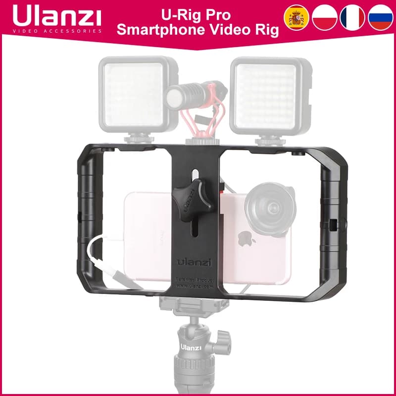 Ulanzi U-Rig Pro Smartphone Video Rig con 3 supporti per scarpe Custodia per filmmaking Stabilizzatore video per telefono portatile Grip Supporto per treppiede
