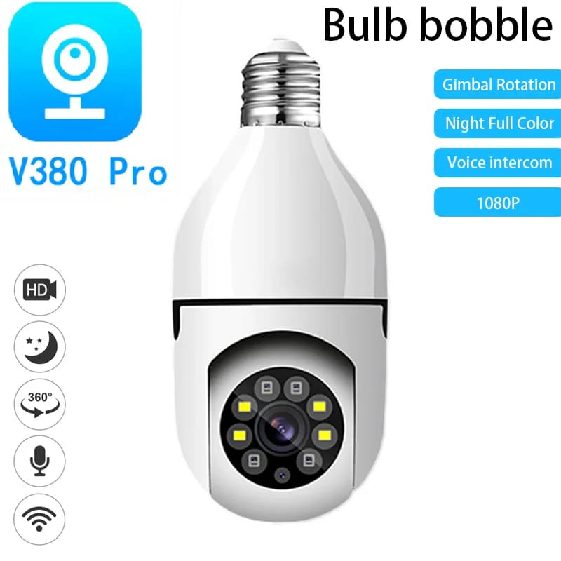 V380Pro 2MP Wifi Lampadina E27 Telecamera di sorveglianza Visione notturna a colori 360 ° Monitoraggio umano automatico rotante Conversazione bidirezionale Smart Home
