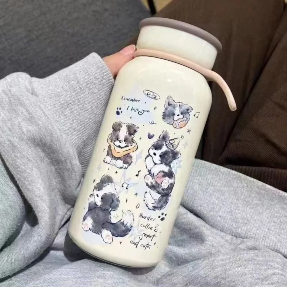 Japanese Style Cartoon Animal Water Bottle Large Capacity Leak Proof Cute Cat Thermos Cup Portable Kawaii