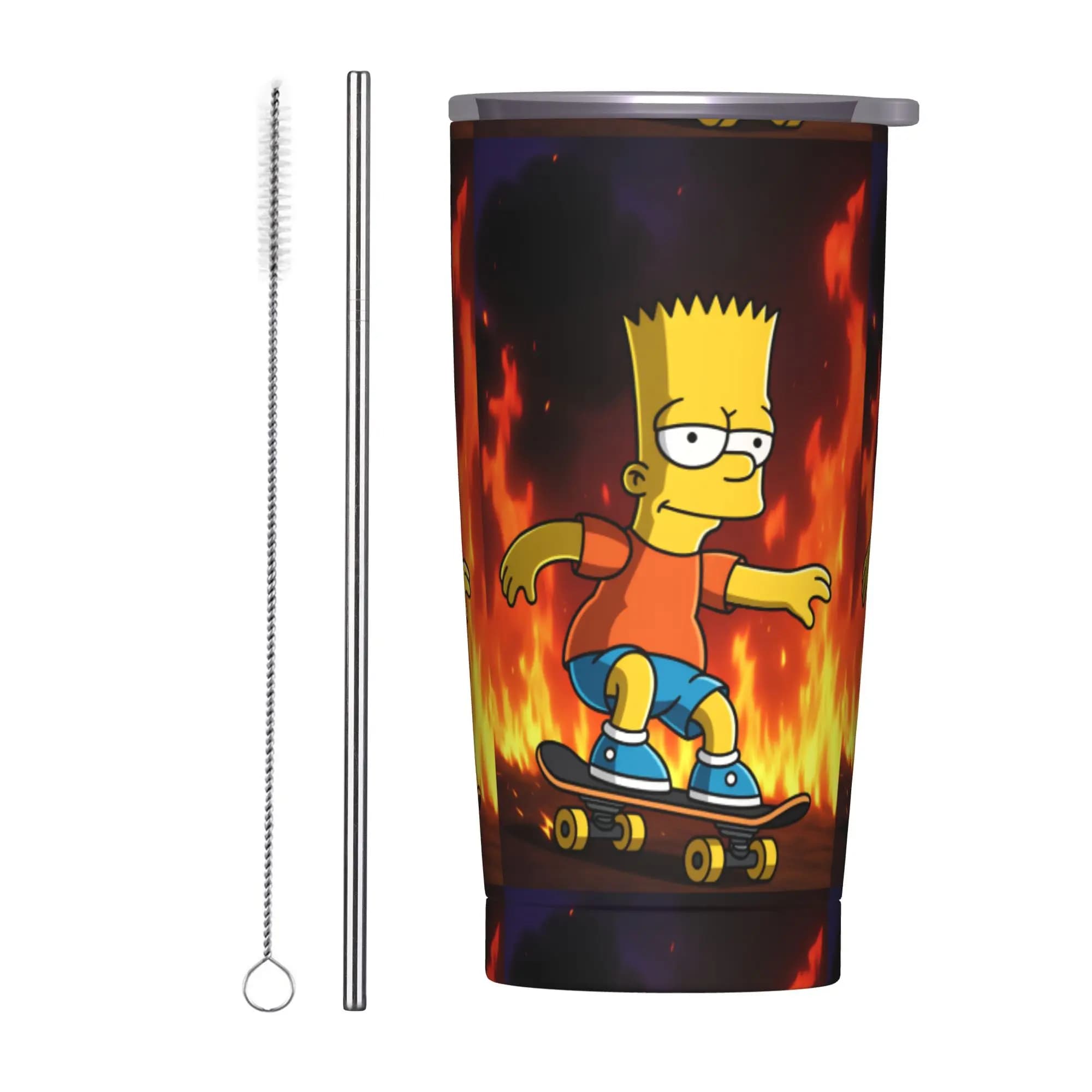 Borraccia Termica in Acciaio Inossidabile S-Simpson Skateboarding Fire, Tazza da Auto Antifuoriuscita per Bevande Fredde, Borraccia da Spiaggia