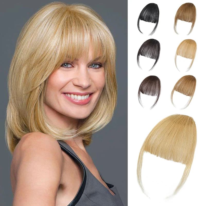 Frange Sintetiche Finte Effetto Naturale, Extension Capelli Frontali, Posticcia Nera Marrone con Clip, Doppie baffine 〔CC55〕