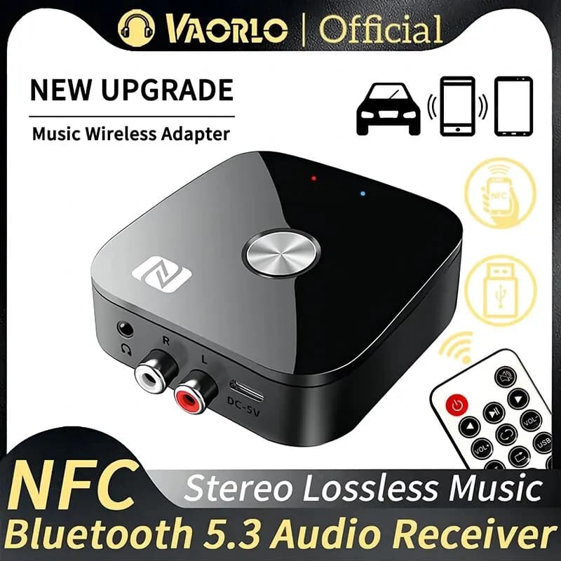 Ricevitore audio NFC Bluetooth 5.3 Adattatore wireless per musica HIFI stereo AUX R/L RCA da 3,5 mm con microfono USB U-Disk Riproduzione telecomando
