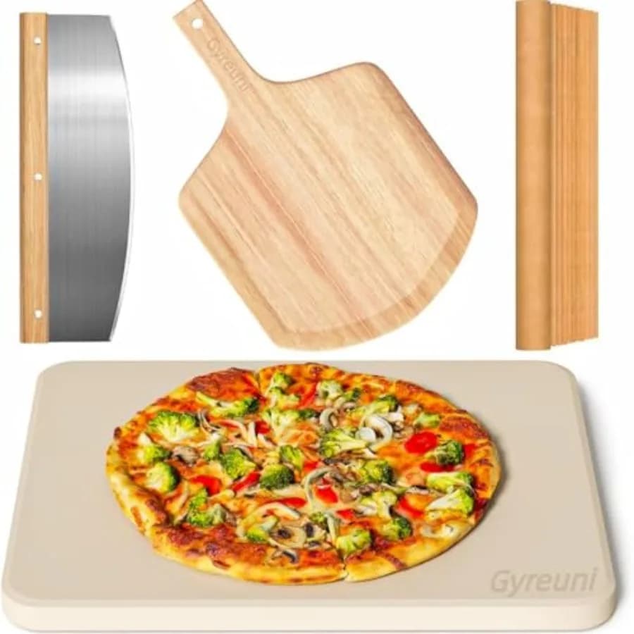4 PCS Rectangle Pizza Stone Set, 15" Large Pizza Stone for Oven and Grill with Pizza Peel OAK,Pizza Cutter and 10pcs Cooking Pa