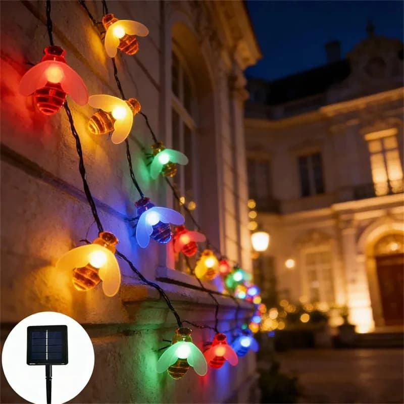 Luci a Stringa LED Solari a Forma di Ape, 8 Modalità, per Esterni, Giardino, Recinzione, Patio, Alberi, Matrimoni, Feste, Tende, Campeggio, Balcone, Decorazione