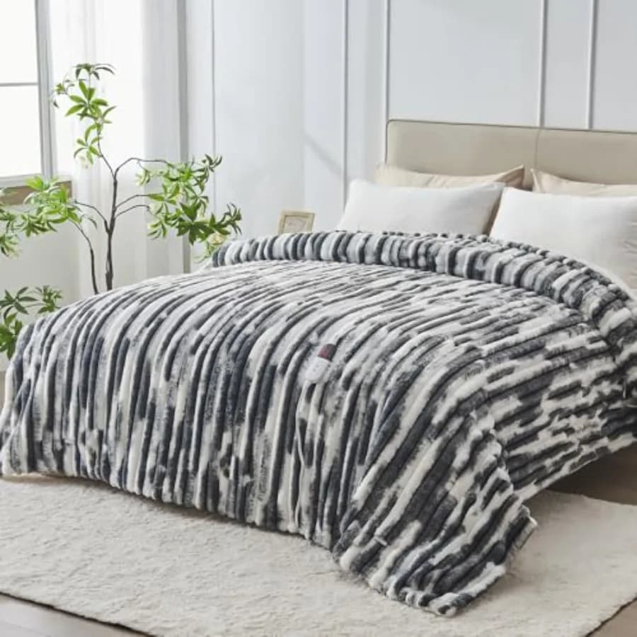 Coperta Elettrica Riscaldata Full Size - 183x213 cm, Riscaldamento Rapido, 6 Livelli di Calore, Spegnimento Automatico 10 Ore, Morbida in Finto Pile a Costine