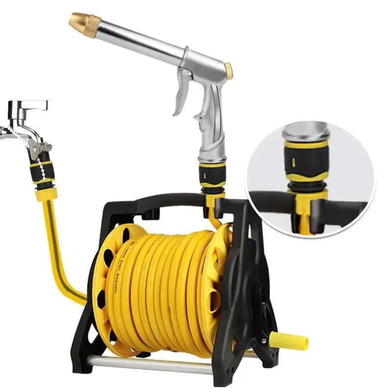 DD2956 Lightweight Washing Car Kit Patio Pipe Reel Storage Rack Portable Garden Hose Reels With Hose Nozzle