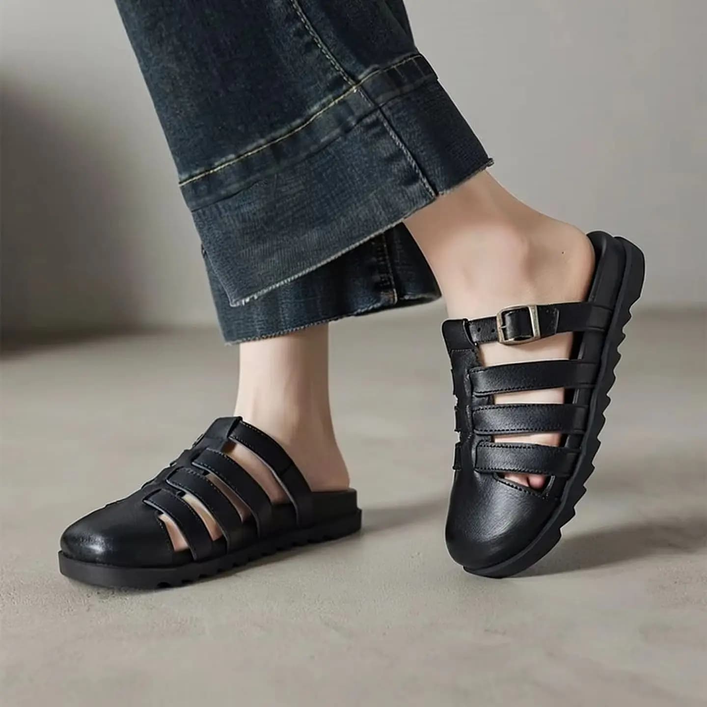 2026 Summer New Style Handmade Genuine Leather Women's Shoes, Retro Roman Style Women's Casual Sandals, Simple Sandals and Slippers