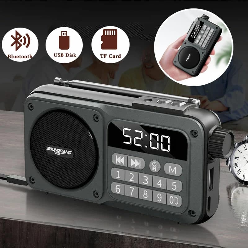 Mini Pocket FM Radio Portable Digital Radios Receiver Wireless Bluetooth Speaker with HD Screen Support TF Card USB 3.5mm Headse