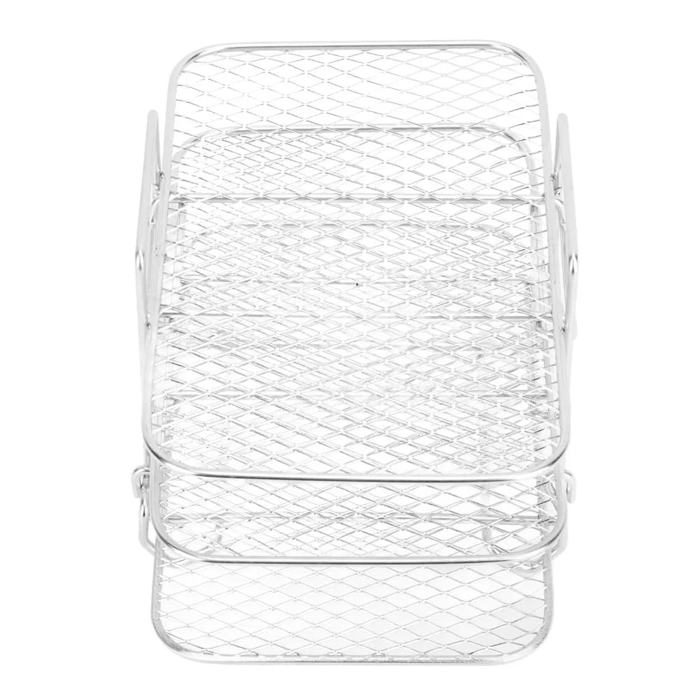 Stainless Steel Air Fryer Rack Silver Rectangle Shape Baking Rack Non-Stick Surface 3 Layer Stackable Grill Rack Bacon Cooking