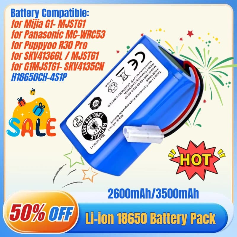 Batteria di ricambio 14.4V per robot aspirapolvere e lavapavimenti Xiaomi Mijia Mi Essential G1 MJSTG1, compatibile con Panasonic MC-WRC5 H18650CH R30 R35 4S1P