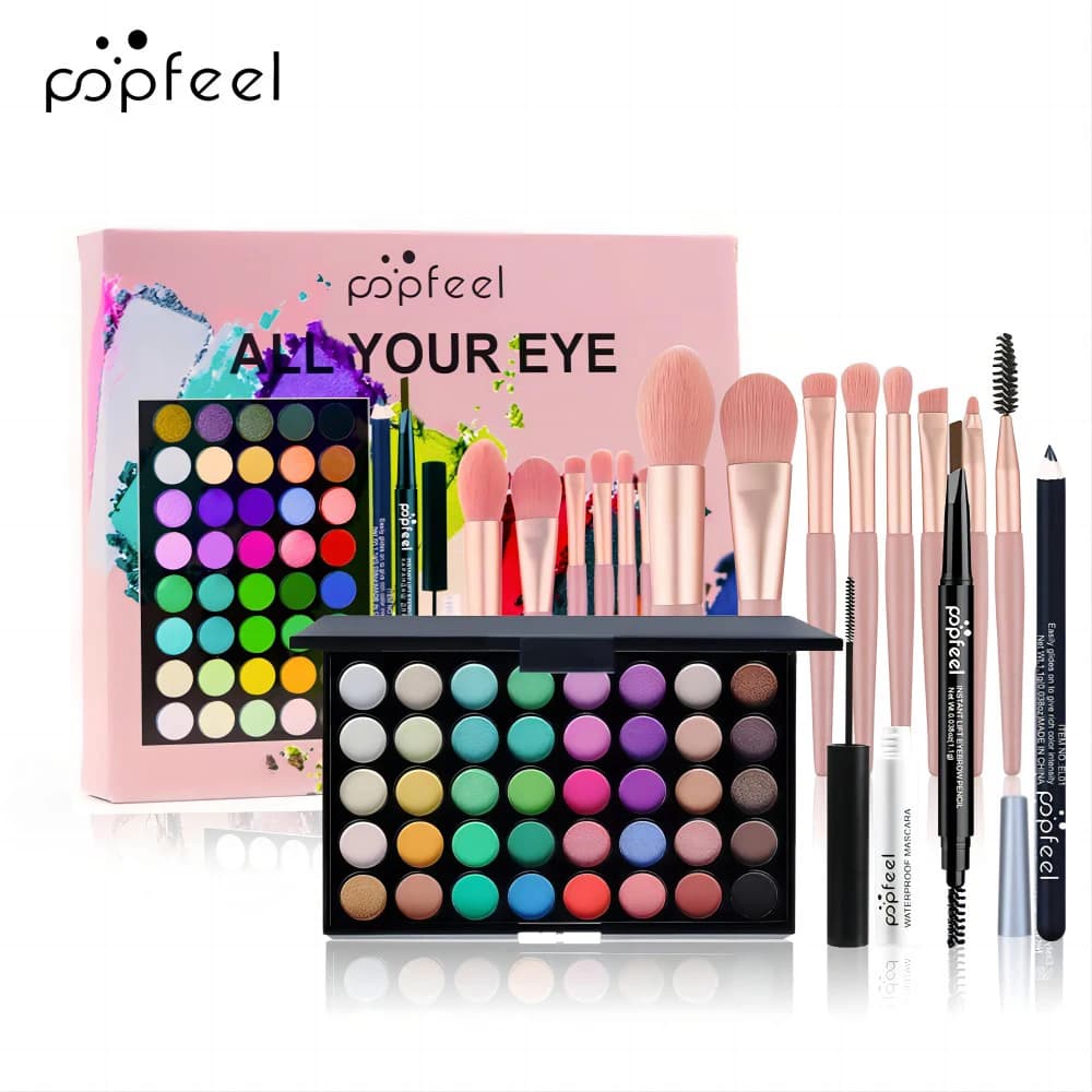 POPFEEL Eye Makeup Set 40 Color Shades Eyebrow Pen Pen Eyeliner Mascara with a set of cosmetic makeup brushes for eyes