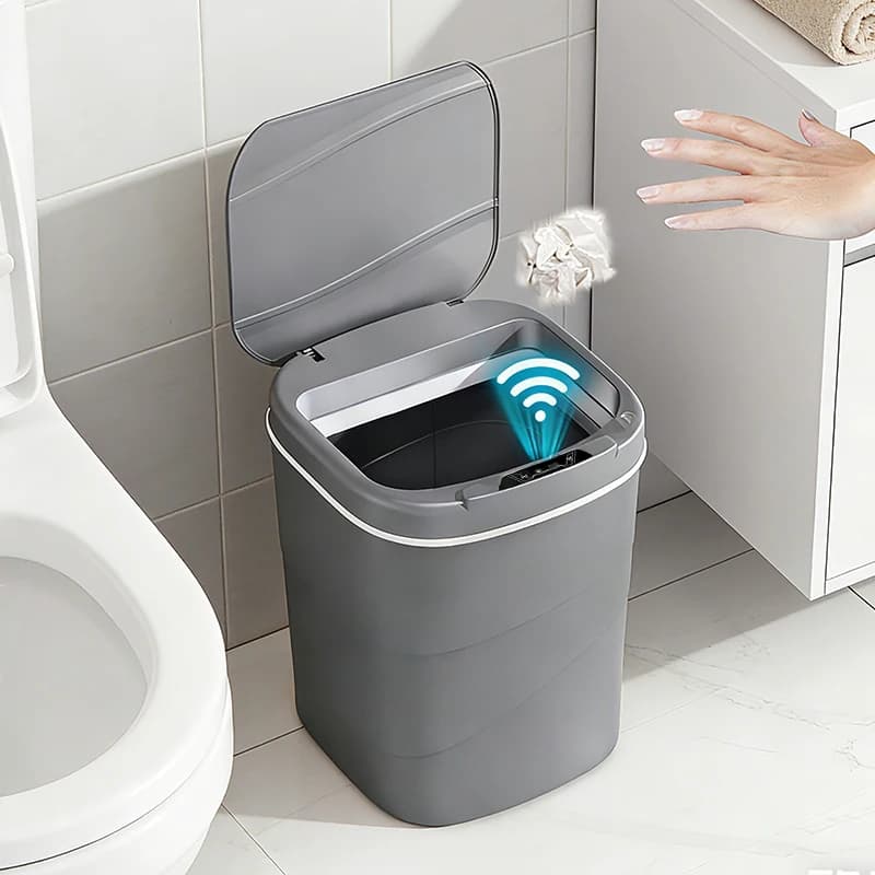 Cestino per Rifiuti con Sensore a Induzione Intelligente, Chiusura Automatica, Alimentato a Batteria per Cucina, Bagno, Casa, Ufficio