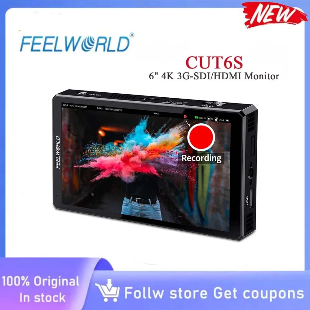 FEELWORLD CUT6S 6 pollici 4K 3G-SDI/HDMI Touchscreen On-Camera Monitor Registratore/Monitor 3D LUT Supporto per la registrazione in streaming live