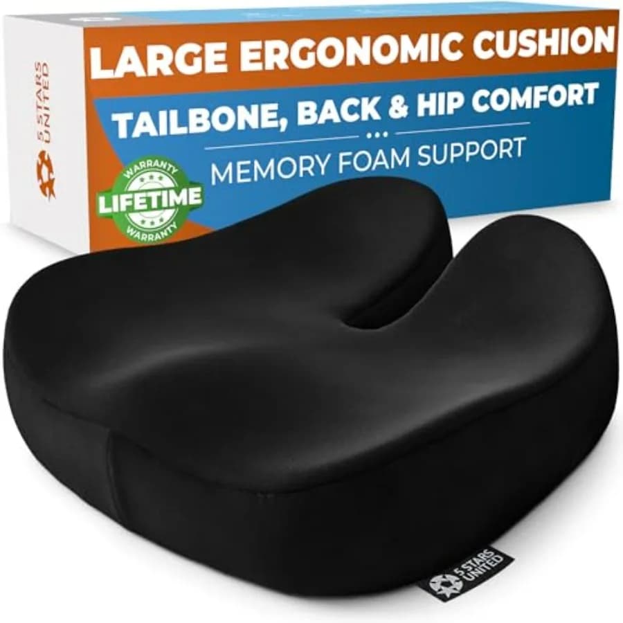Cuscino per Sedia - Cuscino in Memory Foam per Alleviare il Dolore al Coccige - Supporto Ergonomico per Coccige, Sciatica e Glutei - Ufficio, D