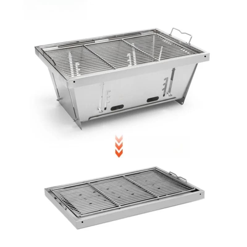 Outdoor portable stainless steel folding charcoal grill ideal for barbecue camping and IGT table cookware accessories