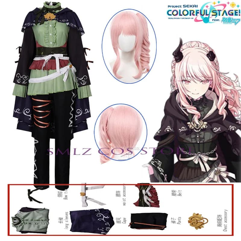 Costume Cosplay Anime PJSK Hermit Akiyama Mizuki, Set Abito e Mantello Sekai Cos per Donna, Outfit per Festa di Halloween
