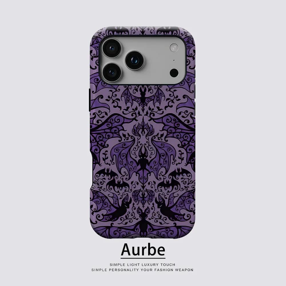 Purple Gothic Bat Tile For Magnetic Phone Case For IPhone 18 17 16 15 14 13 Pro Max Plus Single Double-Layer Tough Case