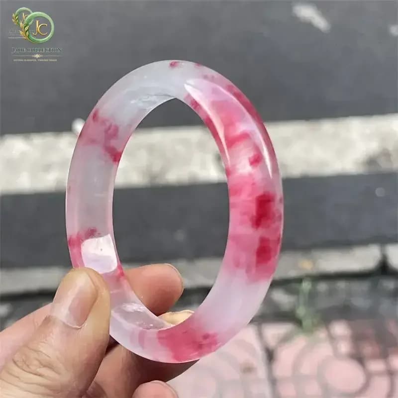 Ice through peach red floating flower jadeite bracelet ice seed purple light women's model