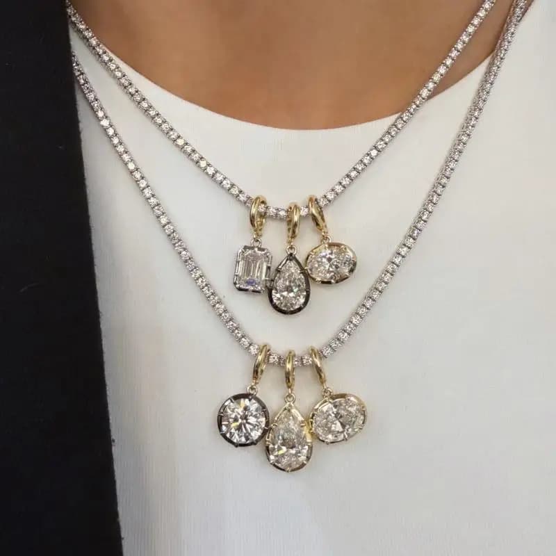 Hot Sale Women's Geometric White Zircon Pendant Bead Chain Necklace Gold Color Plated Simple Daily Jewelry Gift