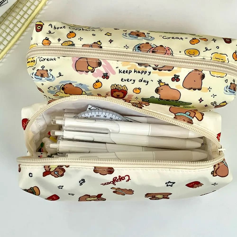 Simpatico astuccio multifunzionale per penne, astuccio per matite Capybara di grande capacità, regalo per cancelleria