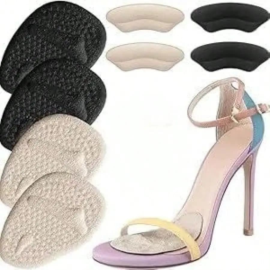 4 paia di cuscinetti per la parte superiore del piede e cuscinetti per il tallone, cuscinetti metatarsali da donna, beige e neri