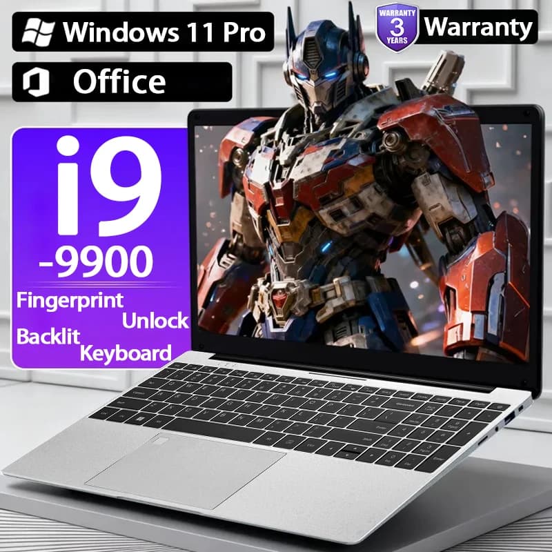 Computer portatile da 15.6 pollici Intel Core i9 9900 con Windows 11, per giocatori, 16GB DDR4, SSD da 1TB, sblocco con impronta digitale, ideale per ufficio e studio.