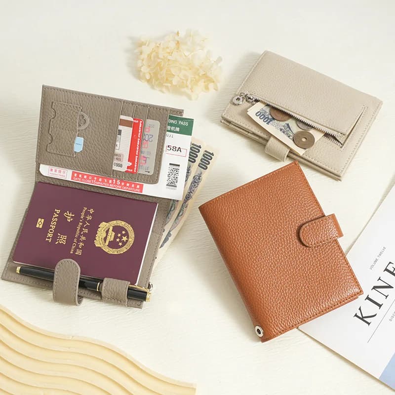 Portafoglio da donna multifunzionale ultrasottile in pelle di coowhide RFID occidentale Porta passaporto da viaggio con cerniera alla moda per uomo