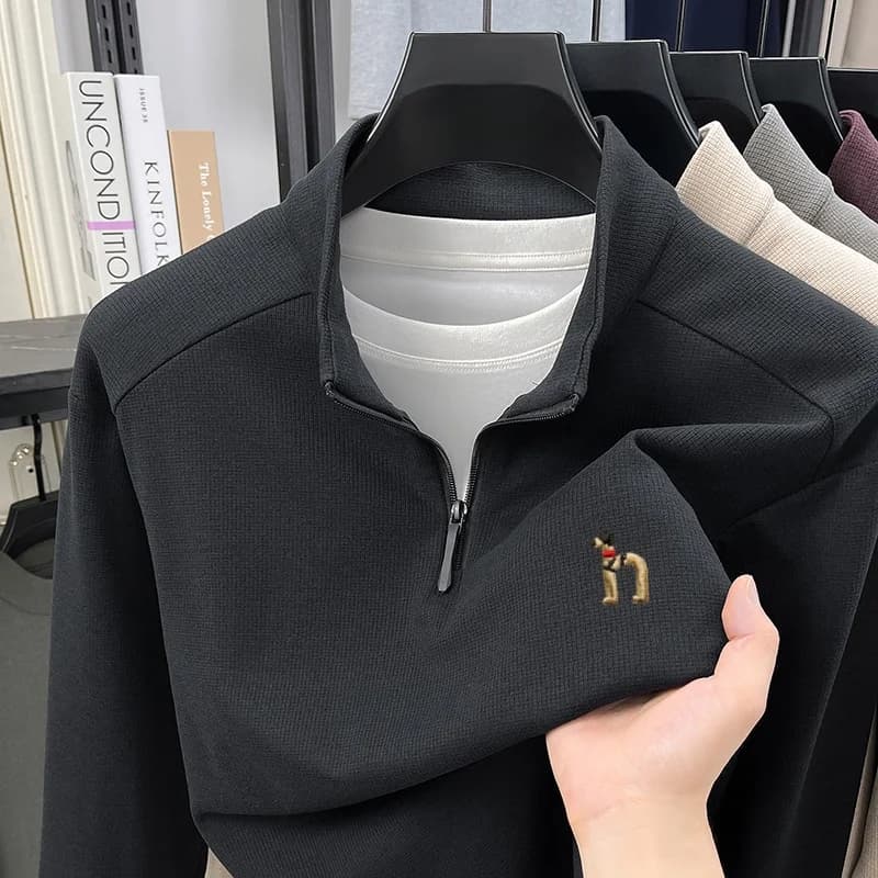 2026 Designer Brand's New Knitted Zipper Sweater Exquisite Korean Edition Dog Embroidery Winter Velvet Warm Half Collar T-shirt