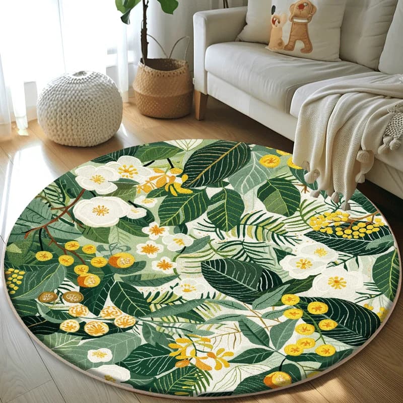 Decorazione del soggiorno con motivo vegetale Tappeto verde per la casa Tappetino rotondo morbido e soffice Tappeto da studio in peluche spesso Tappeti in stile nordico per camera da letto