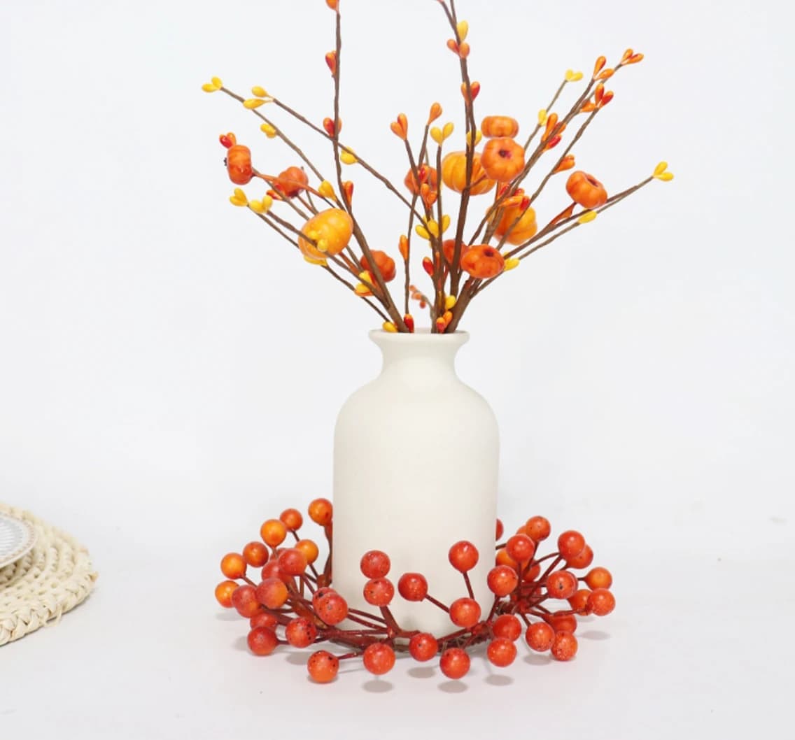 Decorazione da appendere alla porta, ghirlanda leggera di Halloween, ghirlanda di bacche arancioni, anello portacandele in schiuma arancione per decorazioni per feste