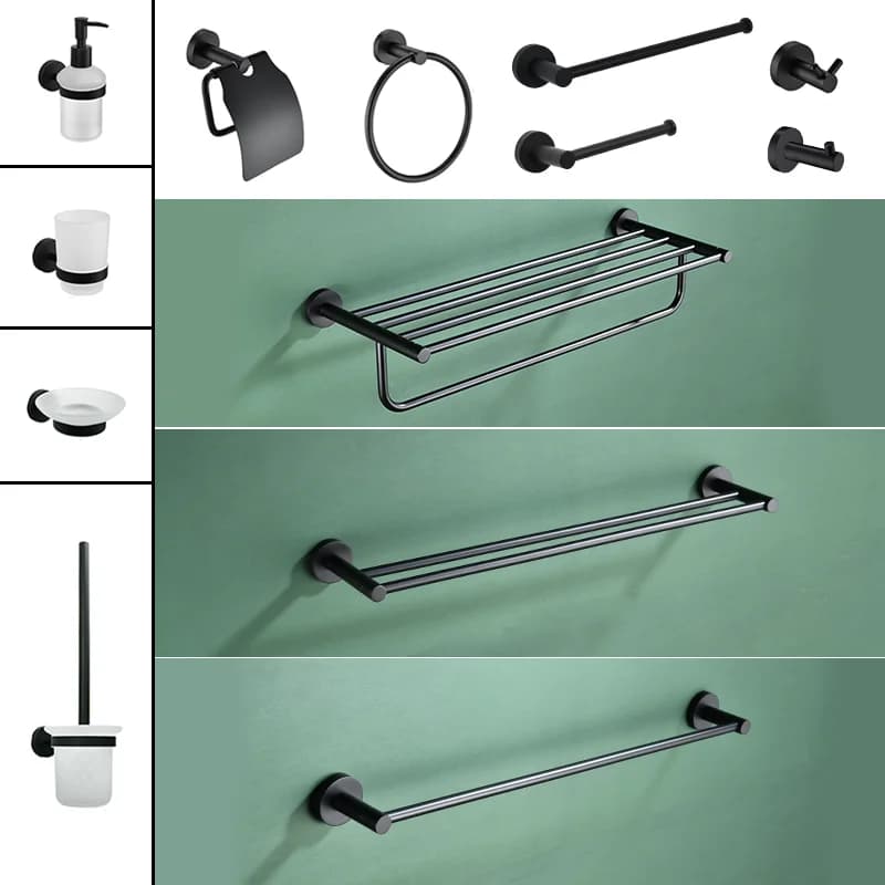 Matte Black Accessory Set Stainless Steel Towel Rack Toilet Paper Holder Bathrobe Hook Towel Bar Toilet Brush Soap Dish Hardware