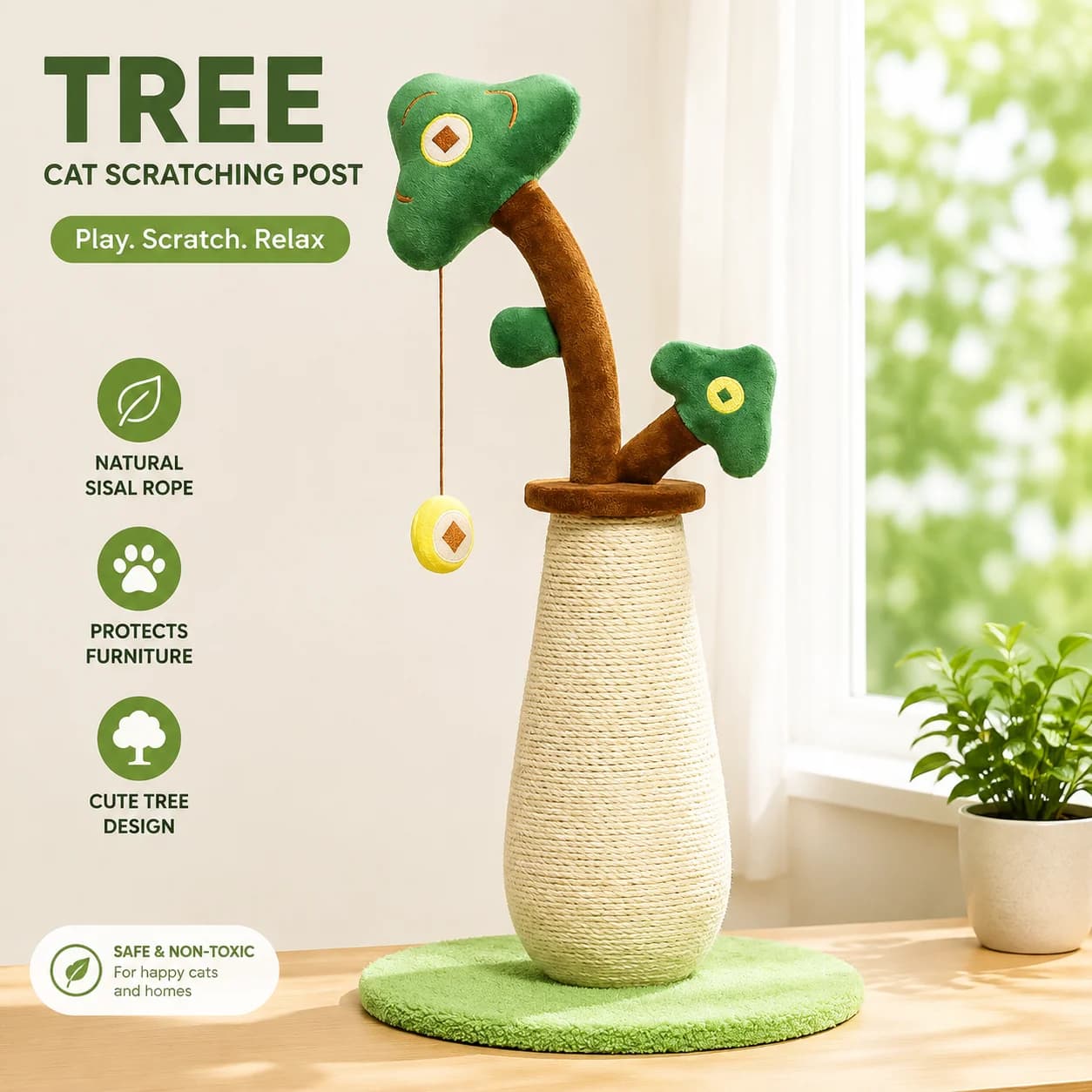 Sisal Cat Scratching Board with Vertical Climbing Frame – Durable Fortune Tree Design