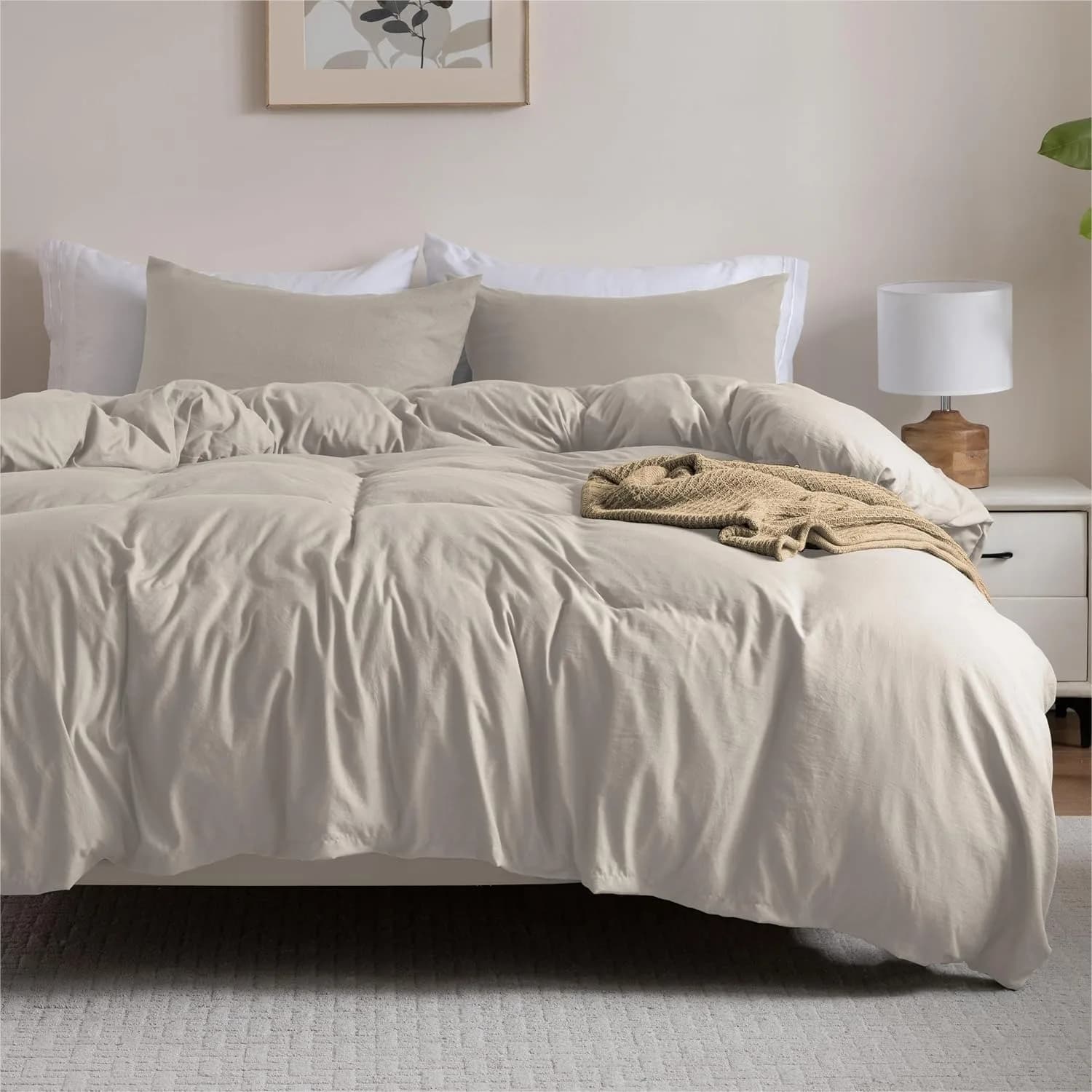 Twin Size Duvet Cover Set with Button Closure, Prewashed Microfiber Cotton-Like Bedding for All Seasons, Includes 1 Pillow Sham