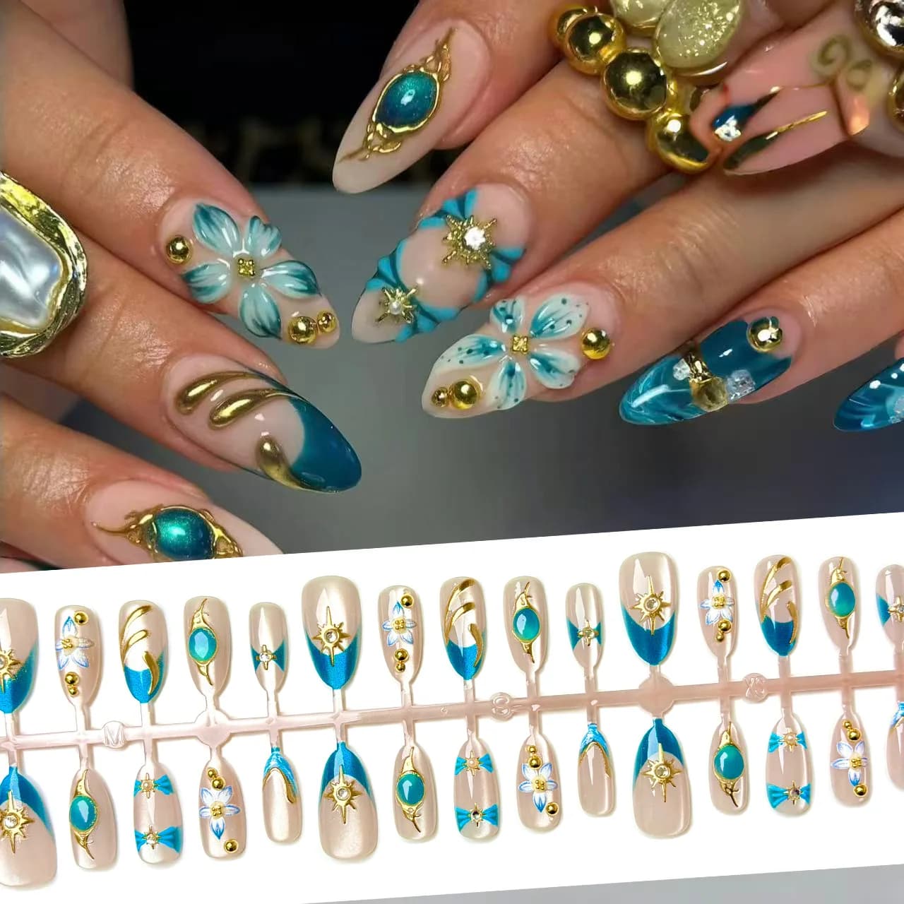 Premium Tiffany Blue Gold French Nail Art Sticker Versatile for All Styles