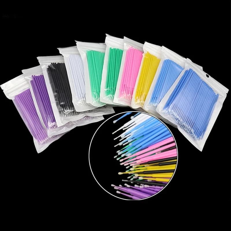 100 Pezzi Spazzole per Pulizia Ciglia, Micro Tamponi di Cotone per Extension Ciglia, Microspazzole per Bellezza e Rimozione Trucco